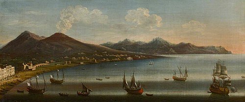 The Bay of Naples near the Slopes of Vesuvius with the Sorrentine Peninsula in the distance, 1747, Tommaso Ruiz