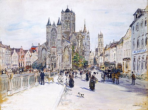 Vue de l'église Saint Nicolas à Gand, , Jean-François Raffaëlli