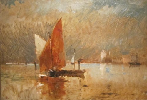 Red Sail in the Harbor at Venice, 1884, Frank Duveneck