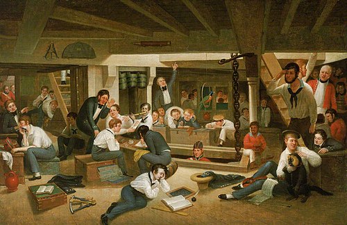 Life on the ocean, representing the usual occupations of the young officers in the steerage of a Bri, 1836, Augustus Earle