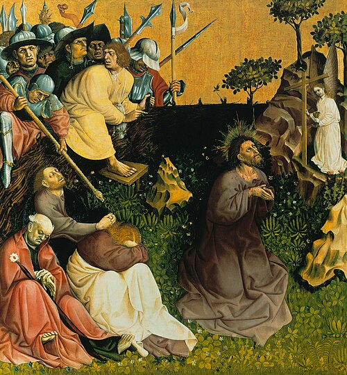 Agonie dans le jardin des oliviers (retable de Wurzach), 1437, Hans Multscher