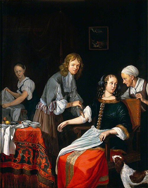 A Surgeon Binding up a Woman's Arm after Bloodletting, 1666, Jacob Toorenvliet