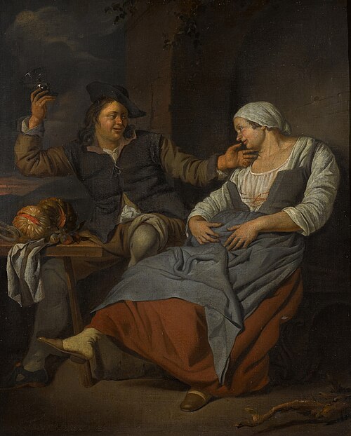 A seated couple drinking wine, , Jacob Toorenvliet