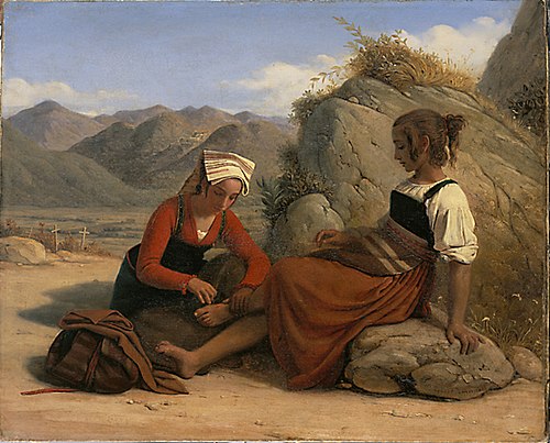 Jeune fille de Sonnino ôtant une épine du pied à une de ses compagnes, 1828, Léopold Robert
