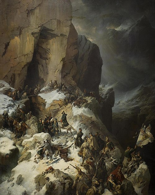 Suvorov Crossing Panixerpass, 1860, Alexander von Kotzebue