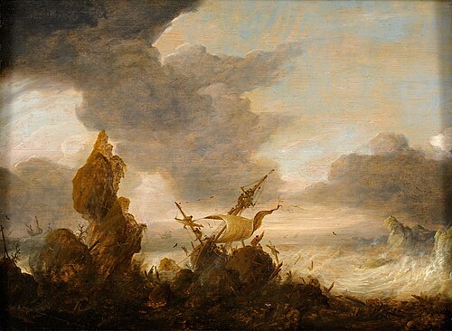 Stürmische See mit havariertem Handelsschiff., 1670, Pieter Mulier le Jeune