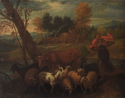 Landschaft mit Hirtin und Herde, 1692, Pieter Mulier le Jeune