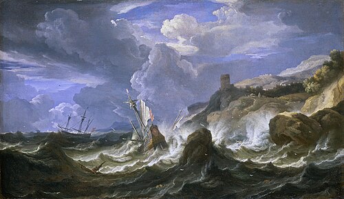A Ship Wrecked in a Storm off a Rocky Coast, 1650, Pieter Mulier le Jeune