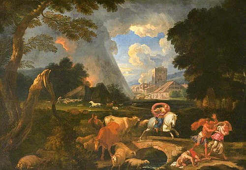 Moses and Aaron calling down the Plague of Hail upon Egypt, 1650, Pieter Mulier le Jeune