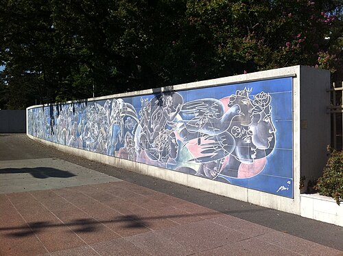Fresco at the United Nations gate in Geneva, 2009, Hans Erni