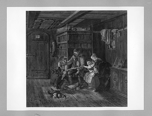 Bauernstube mit Familie am Kachelofen, 1852, Lorenzo Quaglio the Younger
