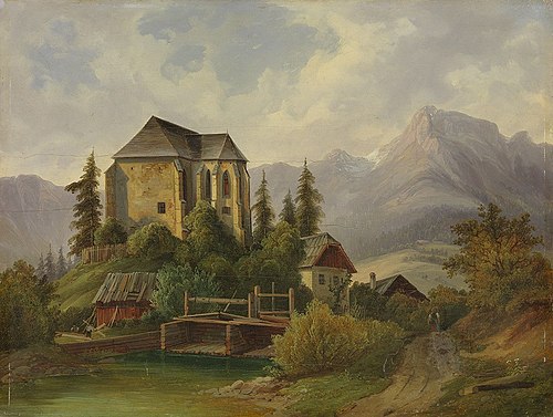 Alpenlandschaft mit gotischer Kapelle, 1835, Lorenzo Quaglio the Younger