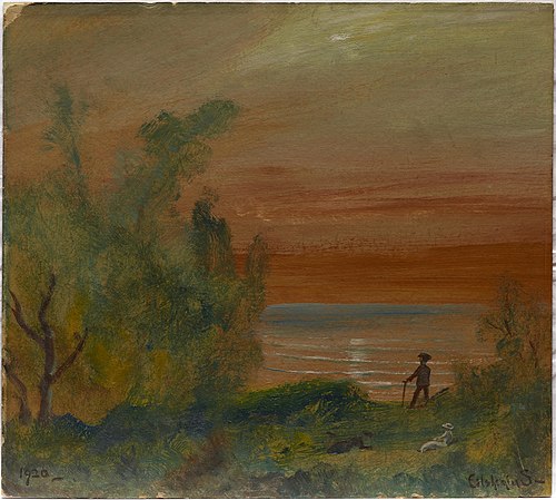 Sunset with Man Standing on Shore, 1920, Louis Michel Eilshemius