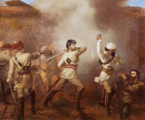 Captain C. J. S. Gough (1832–1912), 5th Bengal European Cavalry Winning the Victoria Cross at Khurko, 1860, Louis-William Desanges