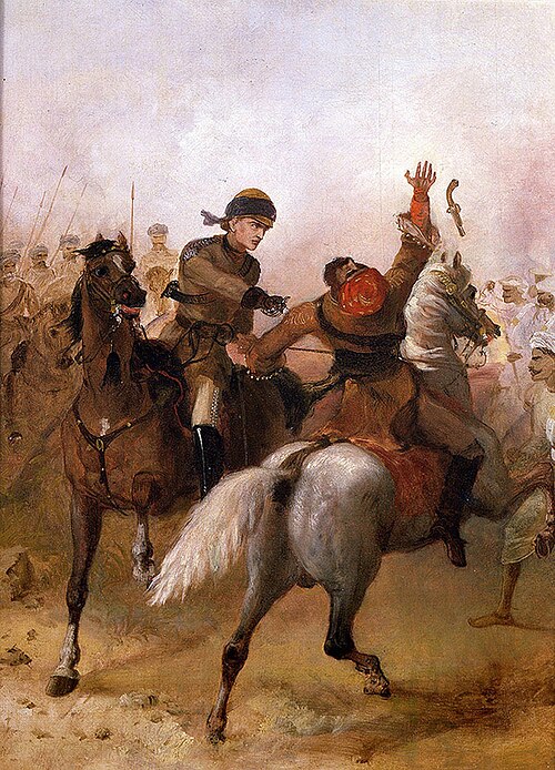Lieutenant (later General Sir) John Watson (1829–1919), 1st Punjab Cavalry Winning the Victoria Cros, 1860, Louis-William Desanges