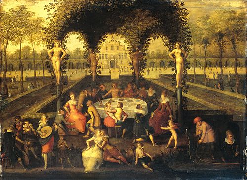 Venus, Bacchus and Ceres with Mortals in a Garden of Love, 1605, Louis de Caullery