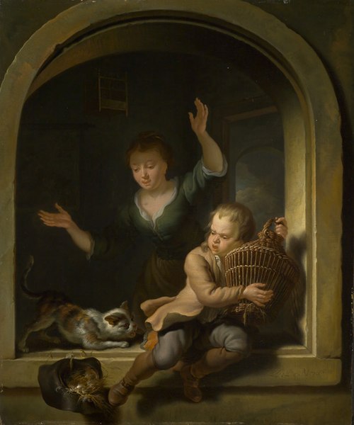 Rescuing the Birds from the Cat, 1750, Louis de Moni