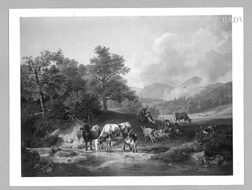 Landschaft mit Kühen und Ziegen am Wasser, 1826, Friedrich Gauermann