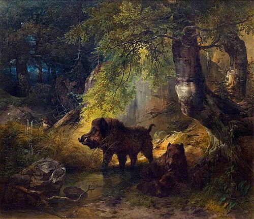 Wild Boars and a Wolf, 1835, Friedrich Gauermann