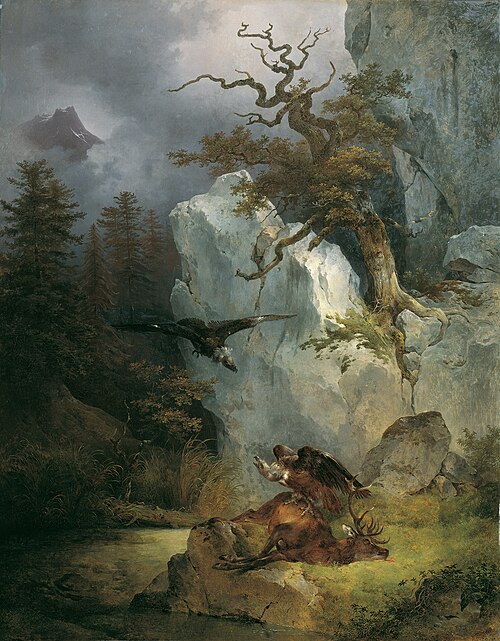 A vulture on deafening deer, 1832, Friedrich Gauermann