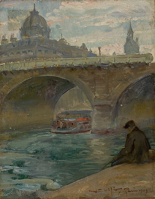Le pont Notre-Dame à Paris avec en arrière plan le dôme du tribunal de commerce, 1909, Lucílio de Albuquerque