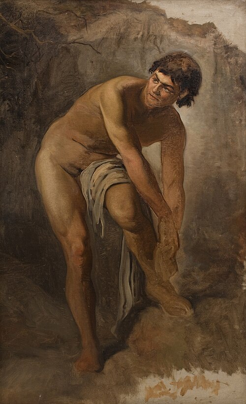 Ung italiensk mandsfigur i klippelandskab, 1866, Ludvig Abelin Schou