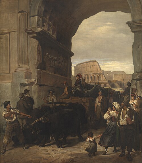 Roman Workmen Transporting an Antique Imperial Statue from the Colosseum through the Arch of Titus t, 1866, Ludvig Abelin Schou