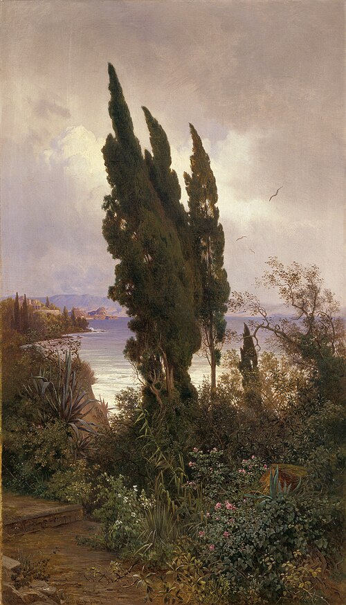 Garten vor dem königlichen Schloss auf Korfu, 1888, Ludwig Hans Fischer