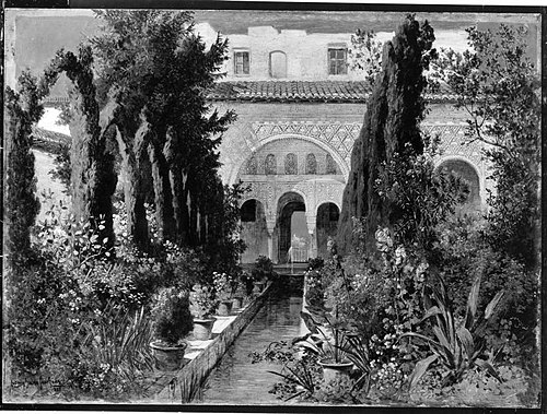 Der Garten des Generalife bei Granada, 1885, Ludwig Hans Fischer