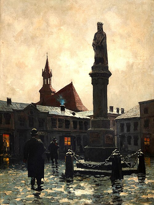 Rynek w Bochni w nocy, 1896, Ludwik Stasiak