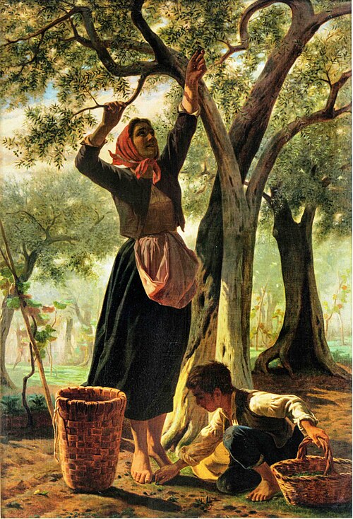 Olive picker with boy, 1875, Luigi Bechi