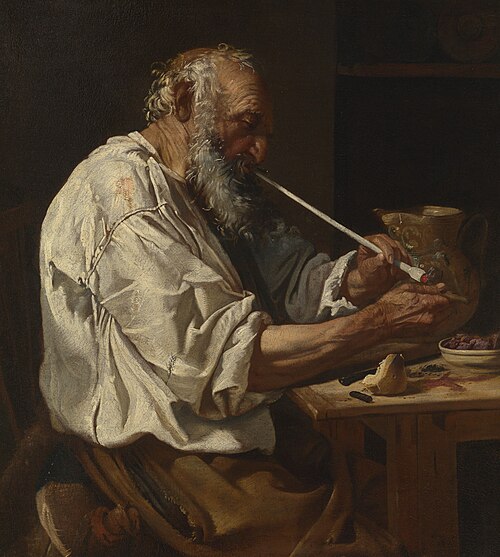 Old Peasant Lighting a Pipe, 1660, Johann Karl Loth