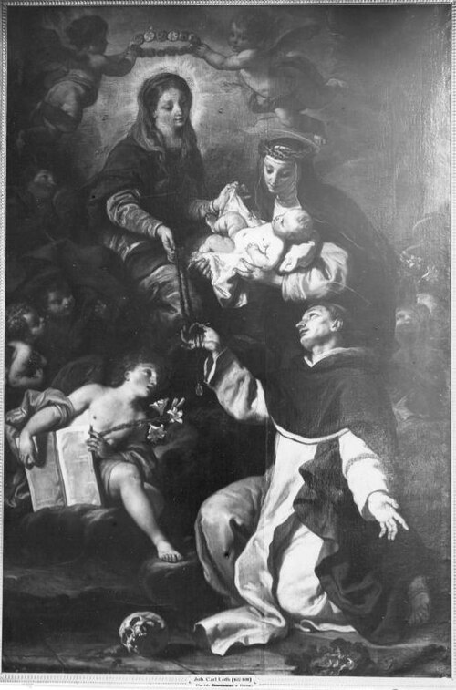Der hl. Dominikus empfängt den Rosenkranz, 1691, Johann Karl Loth