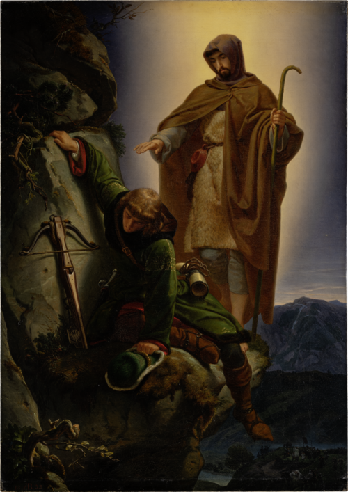 A Guardian Angel Rescuing Emperor Maximilian from the Martinswand, 1839, Alfred Rethel