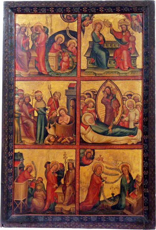 3 Scenes from the Life of Saint John the Evangelist; 3 Scenes from the Life of the Virgin (triptych , 1400, Maître Bertram
