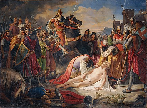 Karl I. von Anjou an der Leiche Manfreds nach der Schlacht von Benevent am 26. Februar 1266, 1838, Carl Rahl
