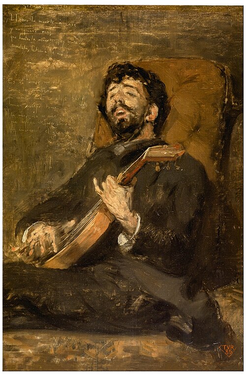 Darío de Regoyos playing the guitar, 1885, Théo van Rysselberghe