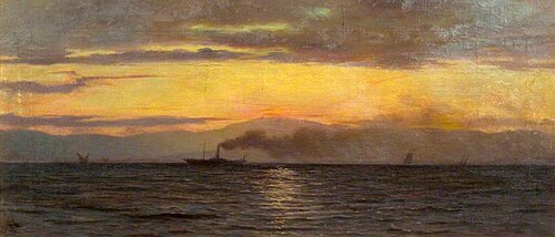 A Steamer on Lake Geneva: Evening Effect, 1863, François Bocion