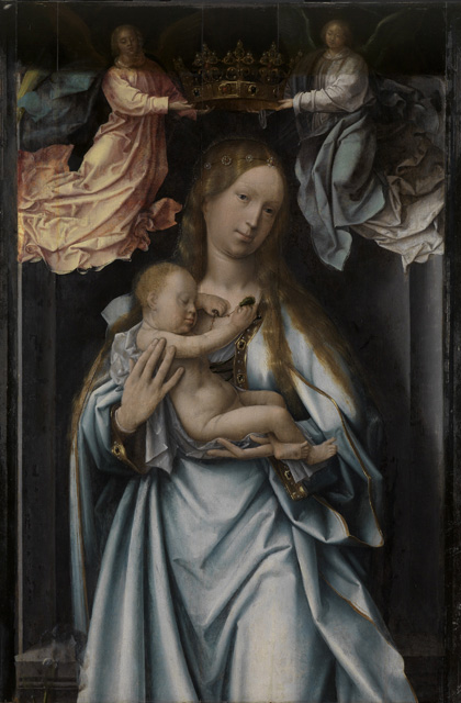Virgin Mary and sleeping child enthroned by angels, 1503, Jean Provost