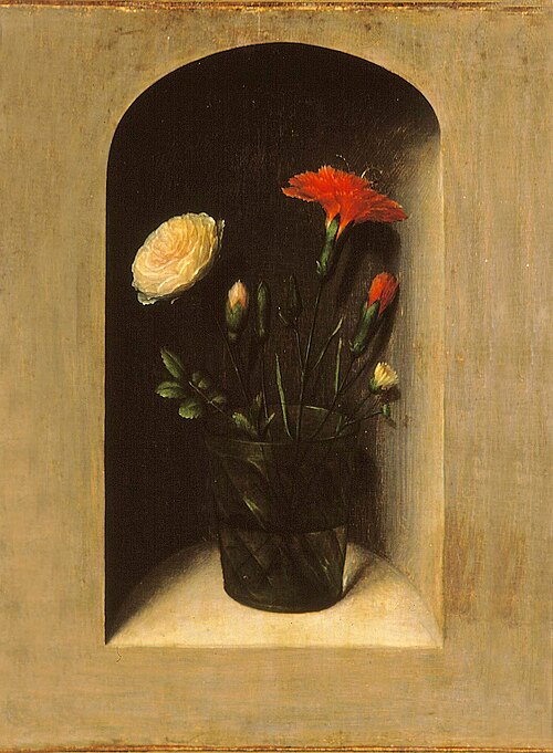 Flowers in a vase in a niche, 1480, Jean Provost