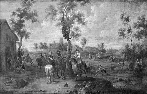 Landschap met plunderende ruiters, 1668, Peeter Snayers