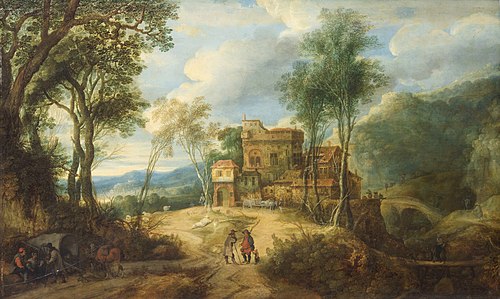 Mountainous landscape with castle, 1650, Peeter Snayers