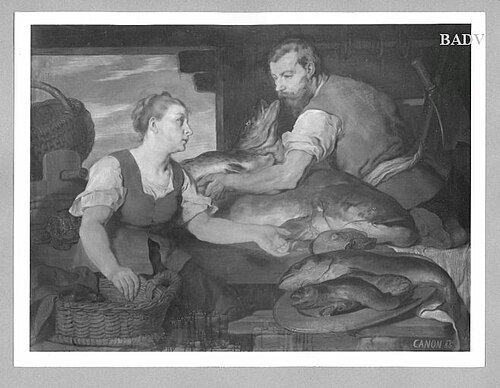 Fish seller and cook, 1885, Hans Canon