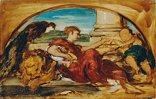 Allegorische Figur mit Löwe und Pfau, 1882, Hans Canon