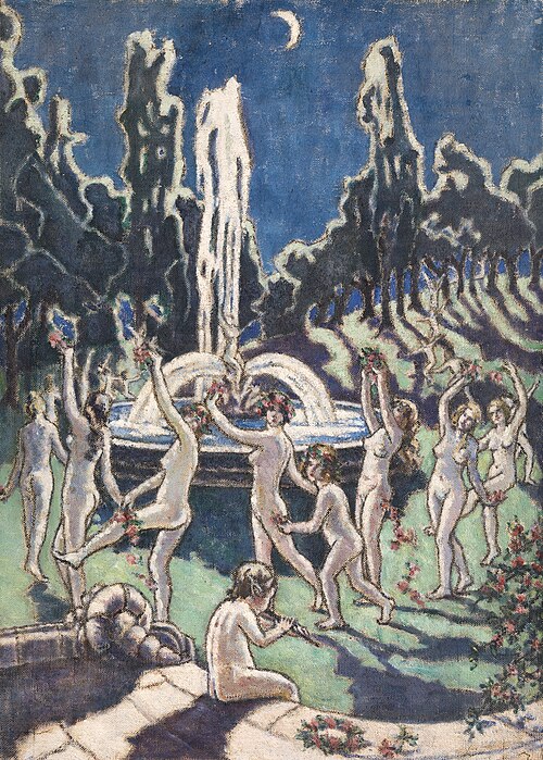 Nudes Dancing round a Fountain by Moonlight, 1914, Mainie Harriet Jellett