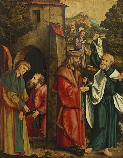 Christgartner Altar: Befreiung Petri und Pauli aus dem mamertinischen Kerker, 1515, Hans Leonhard Schäufelein