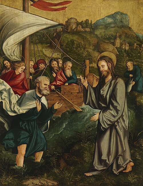 Christgartner Altar: Christus und Petrus am See Genezareth und Petrus, der den Zinsgroschen im Maul , 1515, Hans Leonhard Schäufelein