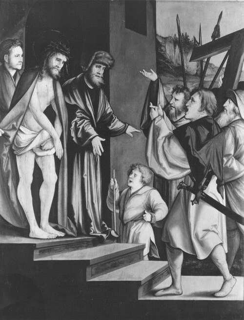 Christgartner Altar: Ecce homo Rückseite: Petrus heilt den Lahmen und erweckt Tabitha, 1515, Hans Leonhard Schäufelein