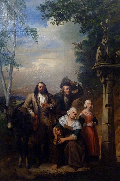 Famille bretonne en prière devant un oratoire de campagne, 1838, Eugène Devéria