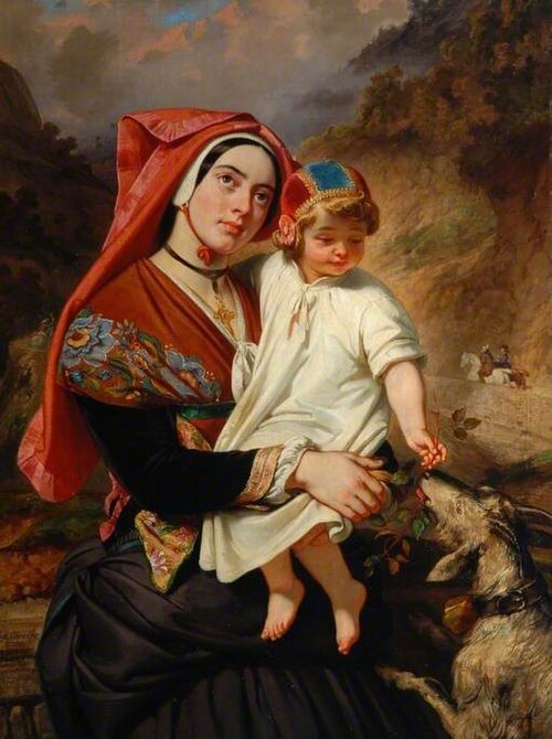Young woman of the Valley of Ossau with her child, , Eugène Devéria